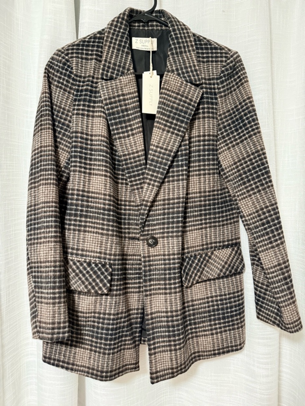 Z Supply Black and Cream Plaid Single-Button Blazer